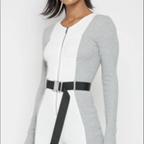 Maniere De Voir JUMPSUIT Ribbed One Piece Long Sleeves (Iced Grey/White) Size 10 - Picture 3 of 8